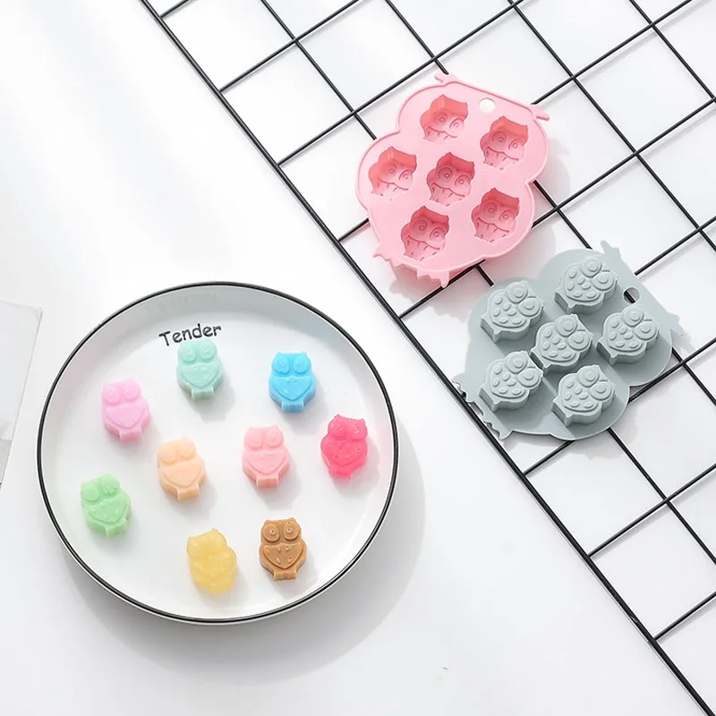 6 Cells No Smell Silicone Material Cute Owl Style Cake Molds For Kitchen Tools Handmade Biscuit Fondant Candle Chocolate |