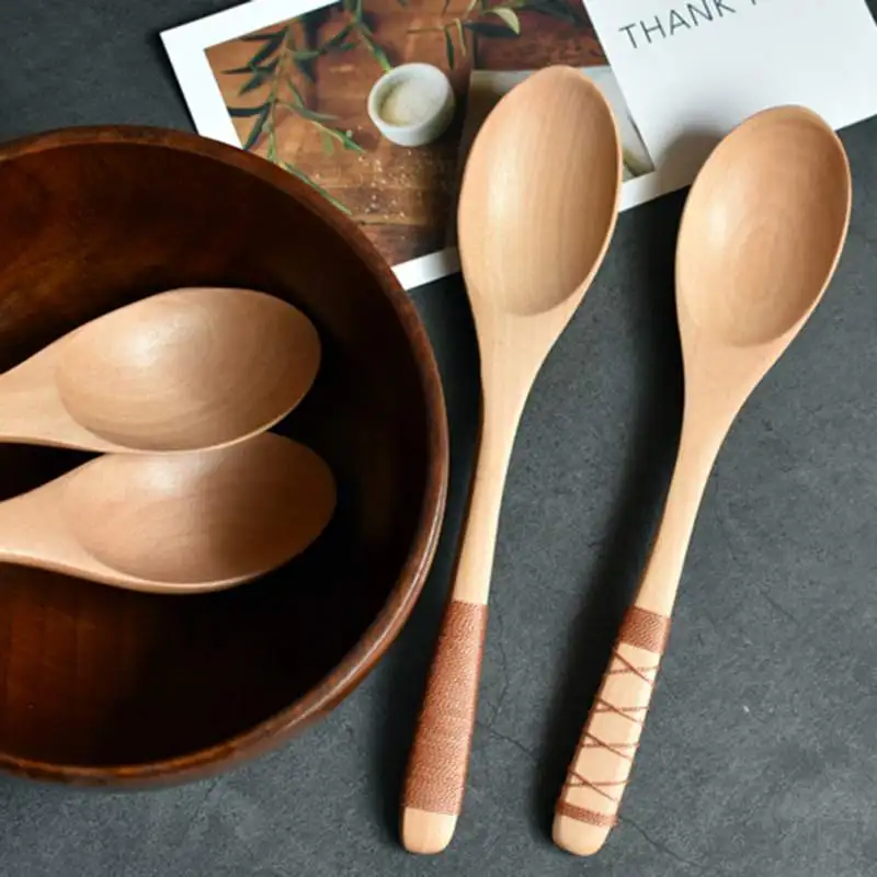 

Non-Slip Wooden Rice Spoon Home Kitchen Soup Spoons Eco Friendly Table Dinner Spoon