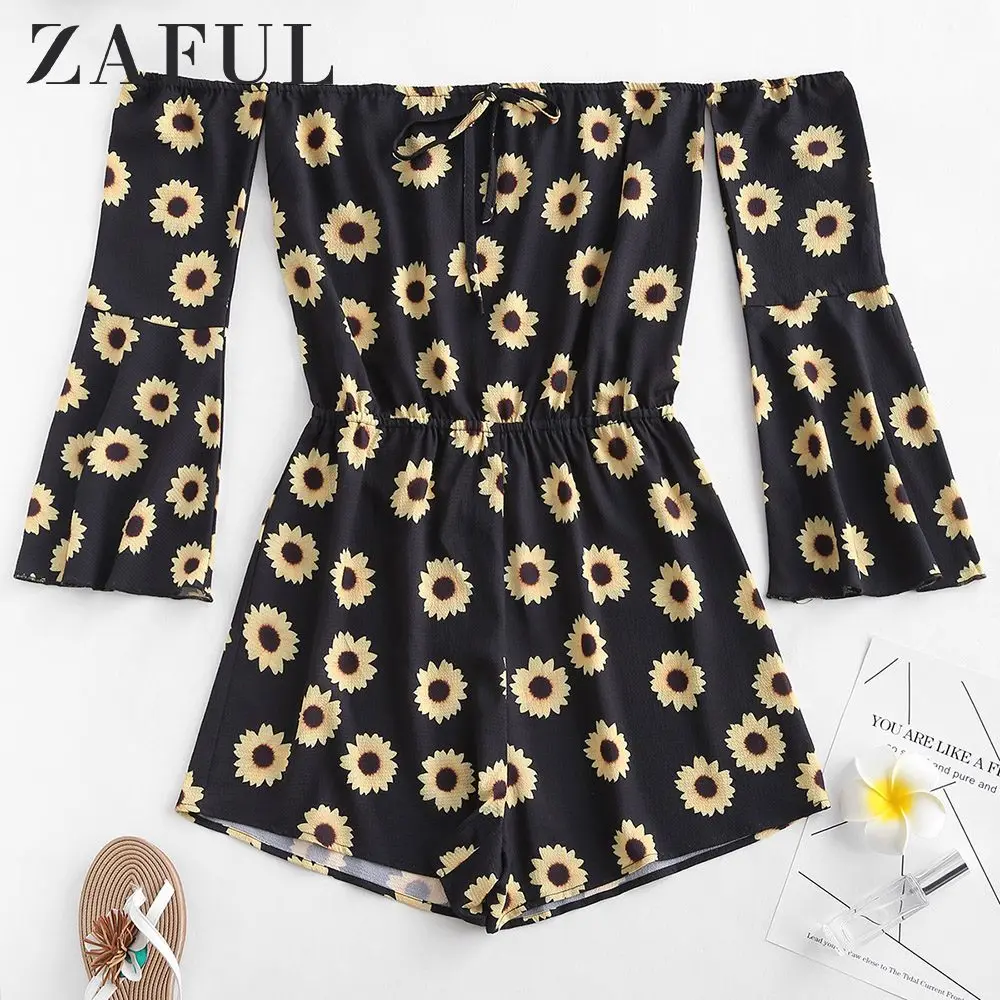 ZAFUL Платье с подсолнухами без рукавов колокольчик ползунки женская одежда