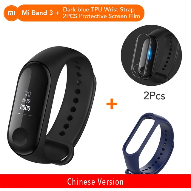 Add Dark Blue Strap Xiaomi mi-браслет 3 пульсометр Bluetooth 4,2 Xao mi умный спортивный браслет OLED mi band 3 Smartband - Цвет: Add Dark Blue Strap