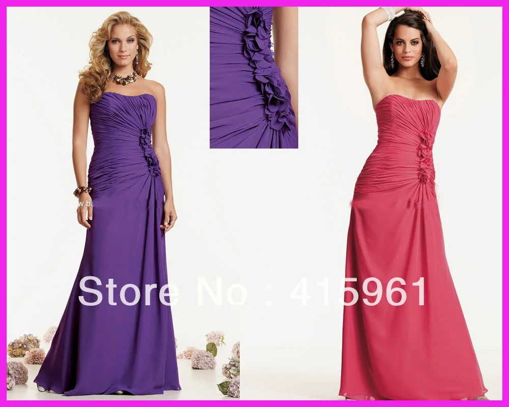

2019 Purple Strapless vestido madrinha Chiffon Leaves Long Bridesmaid Dresses Floor Length party dress for wedding party
