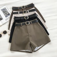 women shorts 2022 summer casual pocket zipper elegant wild shorts with belt slim wide leg hot shorts