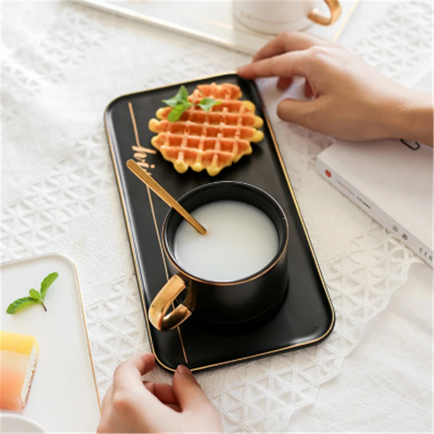 Набор американских креативных кофейных чашек с блюдцем керамика золотого цвета