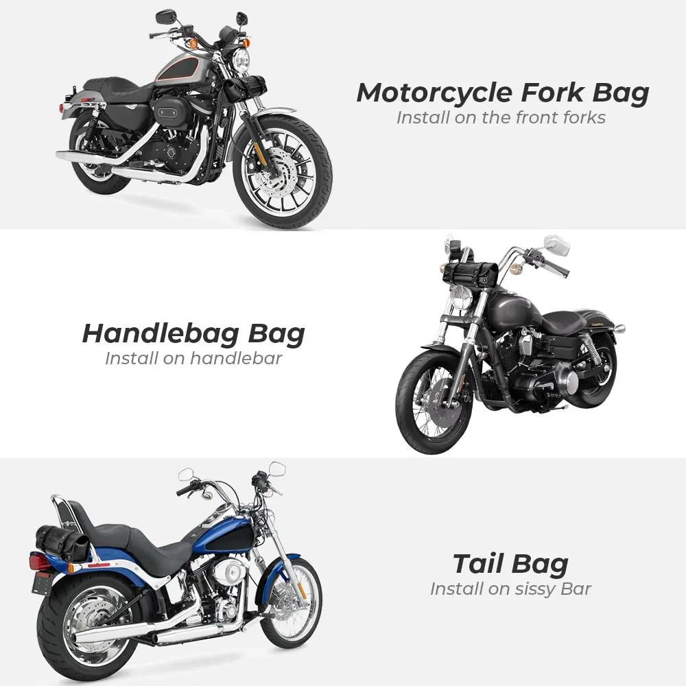 

KEMiMOTO Motorcycle Fork Bag PU Leather Handlebar Tool Pouch Sissy Bar Roll Storage Bag with 2 Straps For Cruiser Sportster