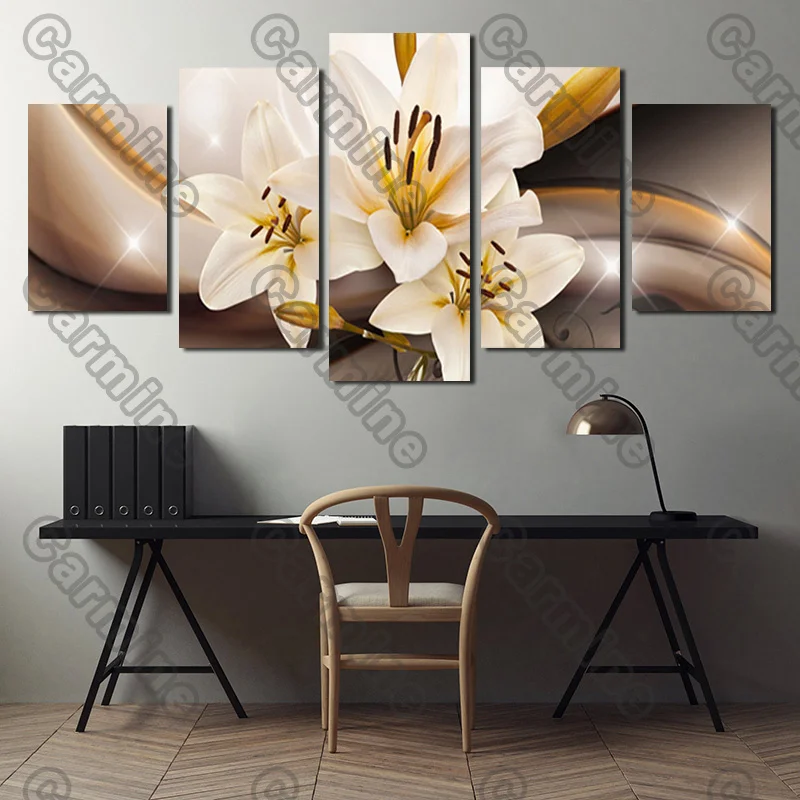 

Poster White Lily Flower Plant Canvas Painting 5Pcs Posters Painting Wall Art Decoration for Living Room and Bedroom Framless