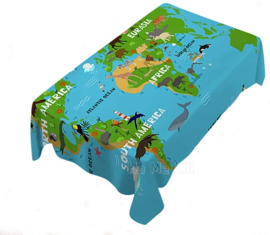 

Lion Map Tablecloth Home Decoration Panda Bear Zebra Lion Fox Fish Owl Penguin