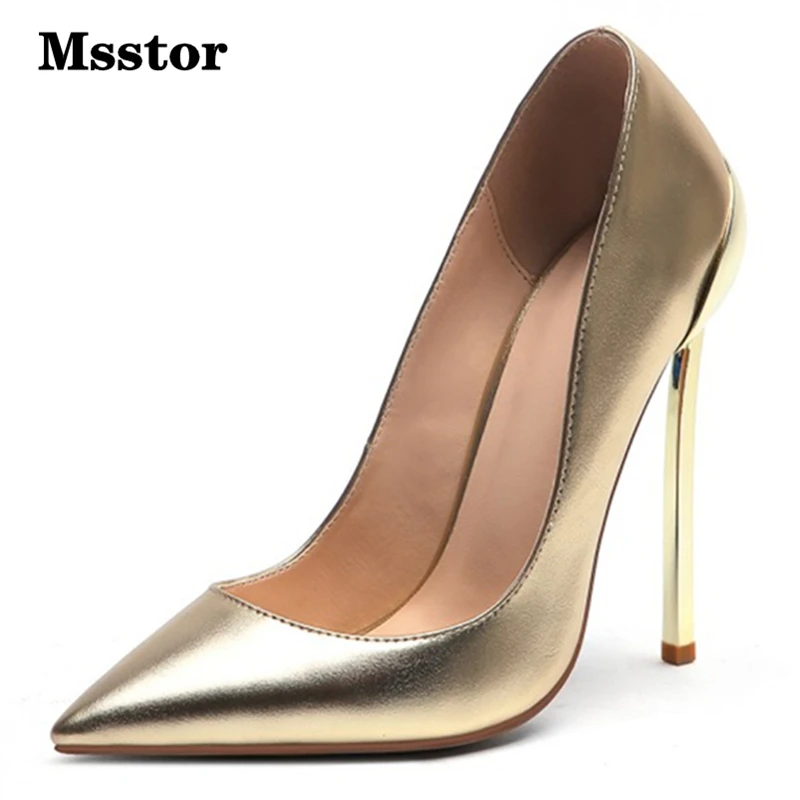 Msstor розовые золотые туфли пикантные вечерние с острым носком женская обувь на