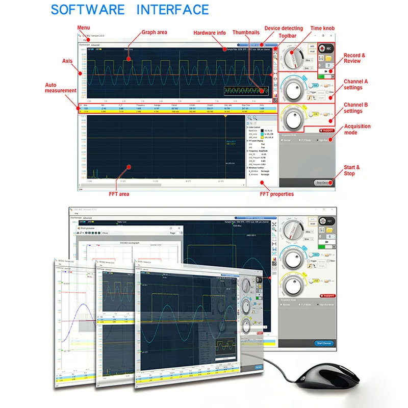 Портативный цифровой осциллограф USB-зарядка 2 канала полоса пропускания