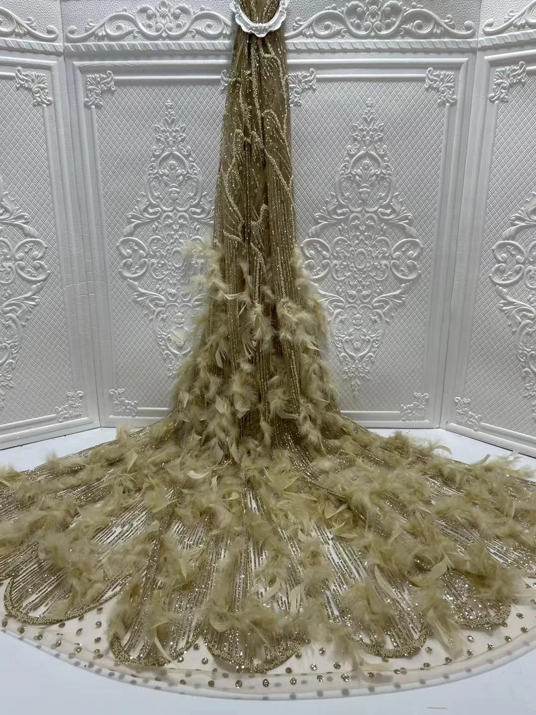 2022 African Green Tulle Lace 5 Yards 3D Flower Fabric French High Quality Plumage Wth Beads For Wedding Party Sequins Material | Дом и сад