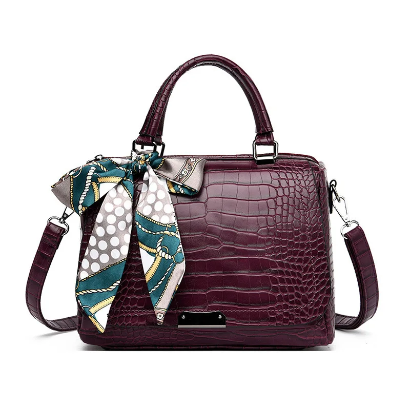 Retro Boston Tote Bags for Women 2020 Alligator PU Leather Crossbody Shoulder Bag Female Luxury Handbags Designer Ladies Purse | Багаж и