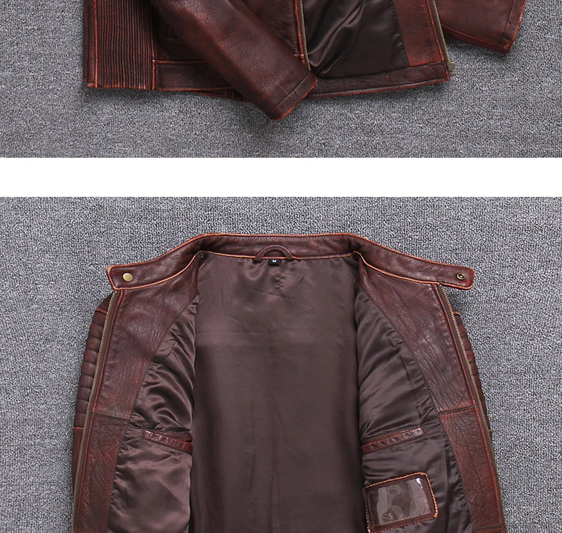 Tcyeek Genuine Leather Jacket for Men Fashion Cow Leather Coat Streetwear Men's Moto& Biker Coats Slim Casaco U-1806