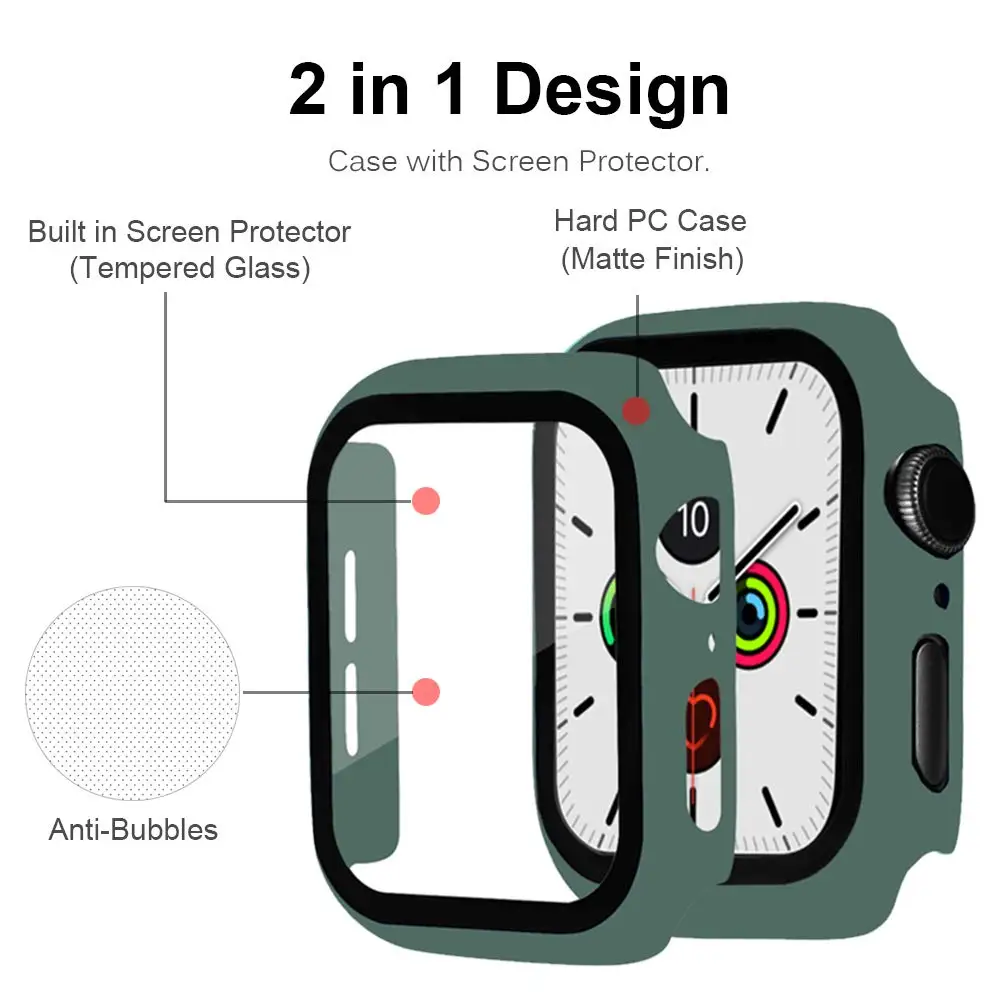 Стекло + чехол для Apple Watch Series 7 6 5 4 3 SE 45 мм 41 44 40 42 мм/38 iWatch защита экрана крышка