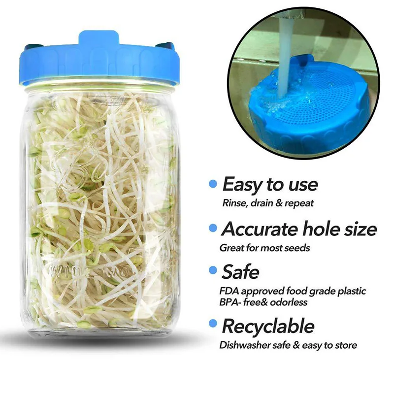 New Sprouting Lid Food Grade Mesh Sprout Cover Kit Seed Growing Germination Vegetable Silicone Sealing Ring For Mason Jar | Дом и сад