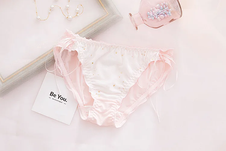 Японское Лолита золотые звезды сексуальное нижнее белье Сладкий кружевной бант бесшовные трусы сексуальные трусики прозрачное белье женские стринги