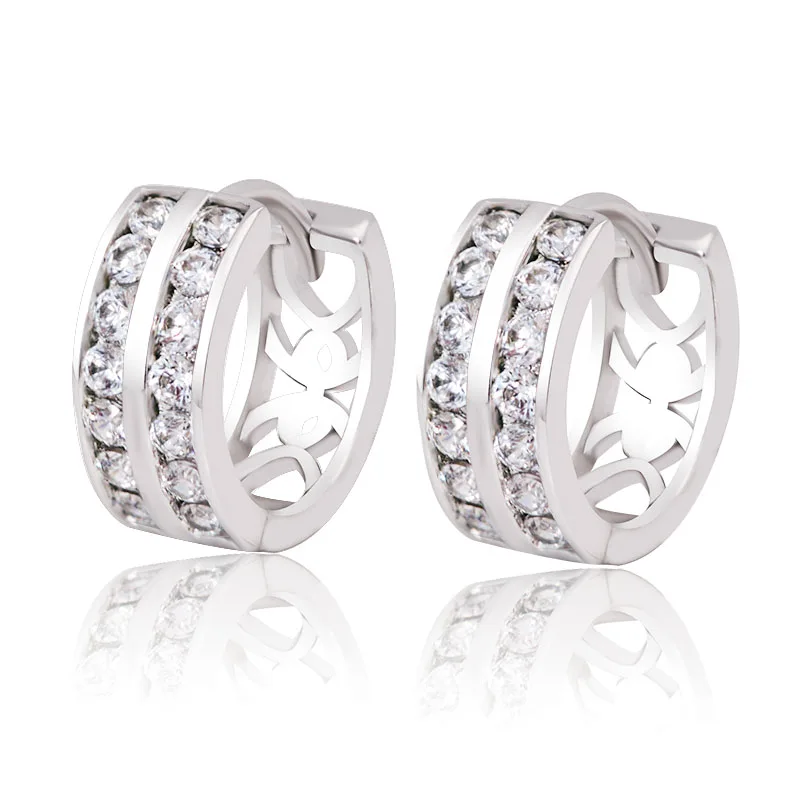 MxGxFam 2019 Christmas White 2 line Zircon Hoop Earrings For Women Fashion Jewelry Rhodium Gold color AAA+ CZ Good Quality | Украшения и