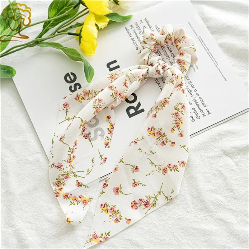 

Overlong Flower Print Hair Scarf Bowknot Scrunchie Ponytail Headband for Women Hair Accessories Elastic Hair Rope Hairbands