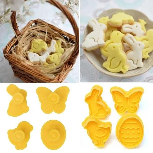 4Pc / Set Easter Egg Rabbit Chick Butterfly Plastic Plunger Fondant Cookie Cutter Mold Biscuit Decor Baking ToolsSet | Дом и сад
