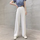 Шелковистые широкие брюки, женские летние, повседневные, белые, прямые, с высокой талией, свободные, длинные, однотонные, элегантные