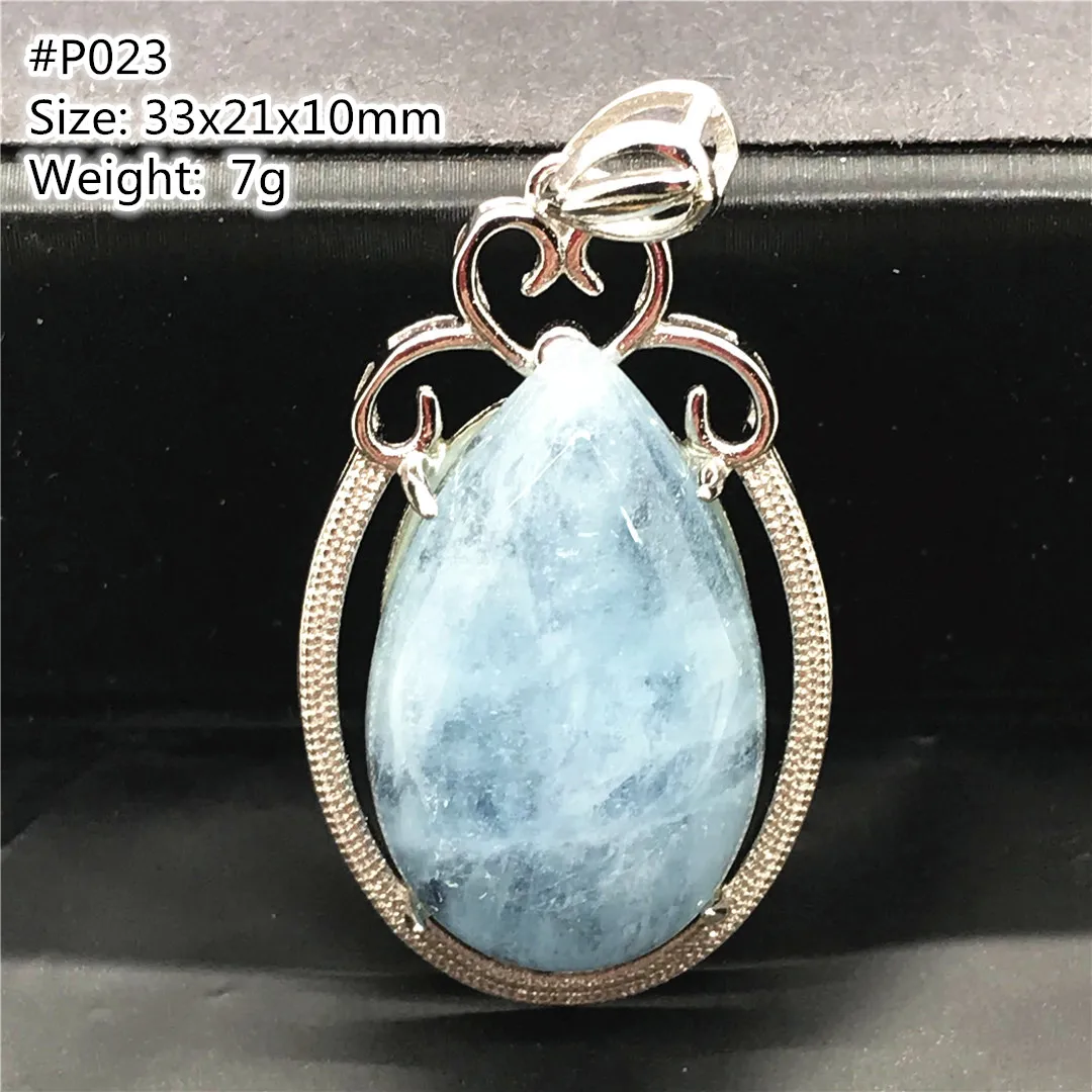 

Top Natural Ocean Blue Aquamarine Stone Pendant Jewelry For Woman Man Love Gift Crystal 33x21x10mm Beads Silver Gemstone AAAAA