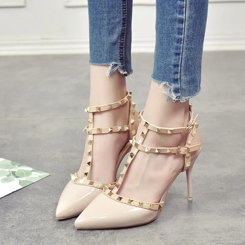 Tghdof Women's Shoes Rivet Sandals Women Summer Stiletto High-heeled Pointed Toe Girl Fashion Shoes Sexy Nightclub Shoes