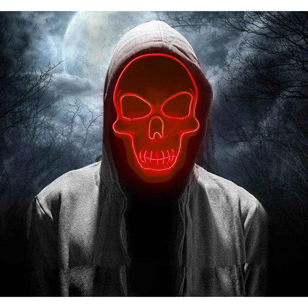 Маска череп на Хеллоуин светодиодный неоновая маска страшный ужас маскарадные