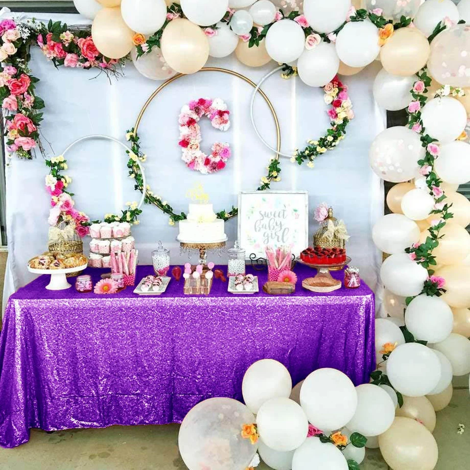 Блестящая прямоугольная скатерть с блестками фиолетовая блестящая пайетками