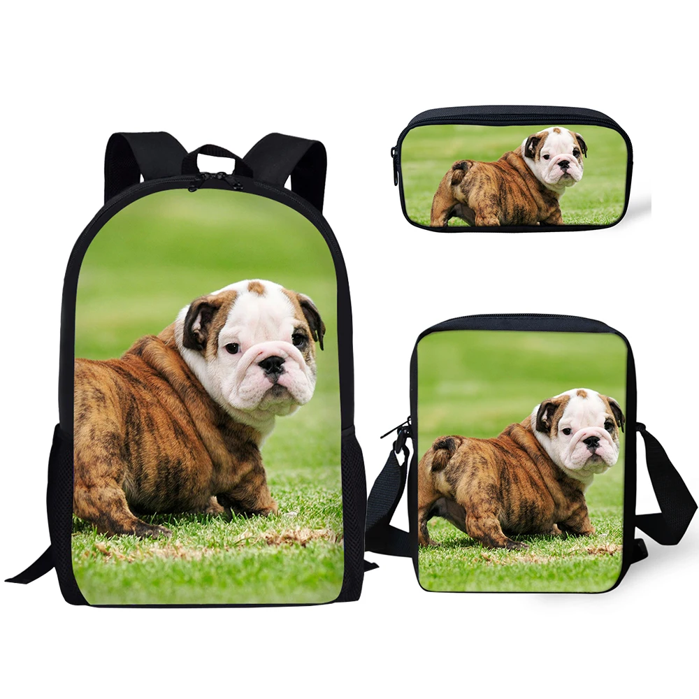 HaoYun Kids Primary Backpack Little Bulldogs Pattern School Book Bags Kawaii Animal Designer 3PC/Set Students School Bags