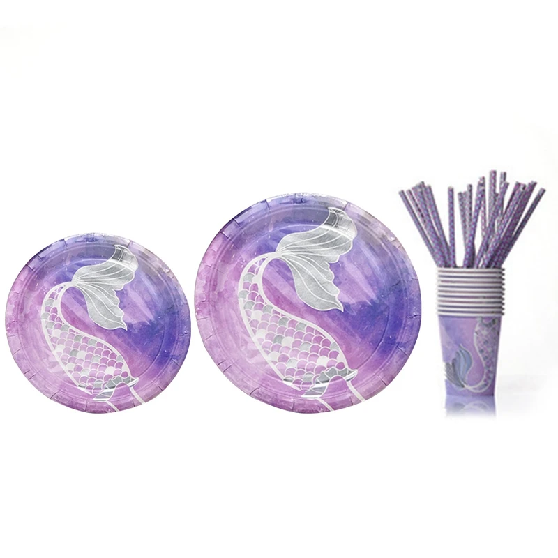 

Mermaid Tail Disposable Tableware Birthday Party Supplies Creative Mermaid Plate Under the Sea Mermaid Cup