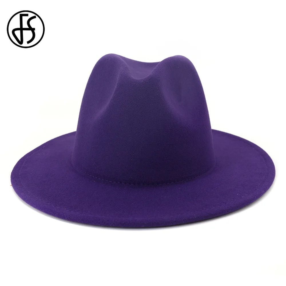 Женская фетровая шляпа FS винтажная с широкими полями фиолетового и оранжевого