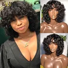 Парики из человеческих волос Baisi, парик из кудрявых человеческих волос с челкой, без клея, бразильский надувной спиральный кудрявый парик для кожи головы, машинное изготовление