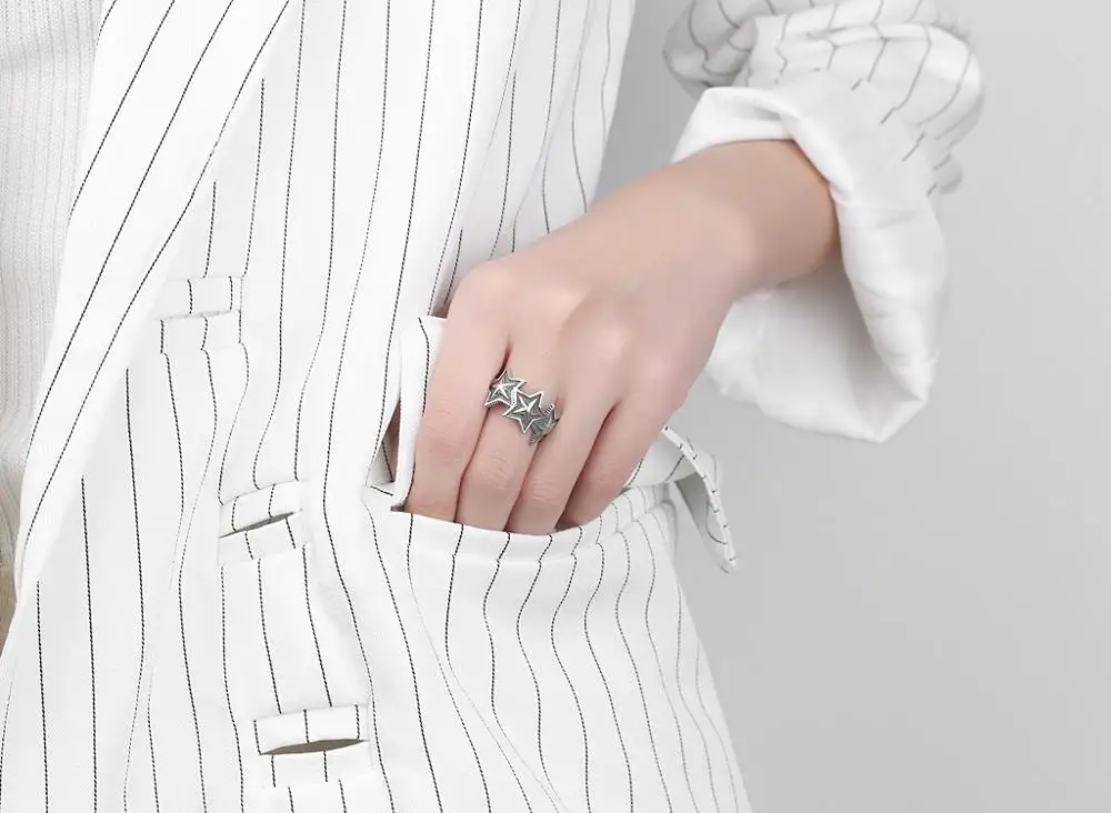 

Simple Style 925 Sterling Silver Big Star Rings for Women Men Jewelry Big Open Rings bague femme
