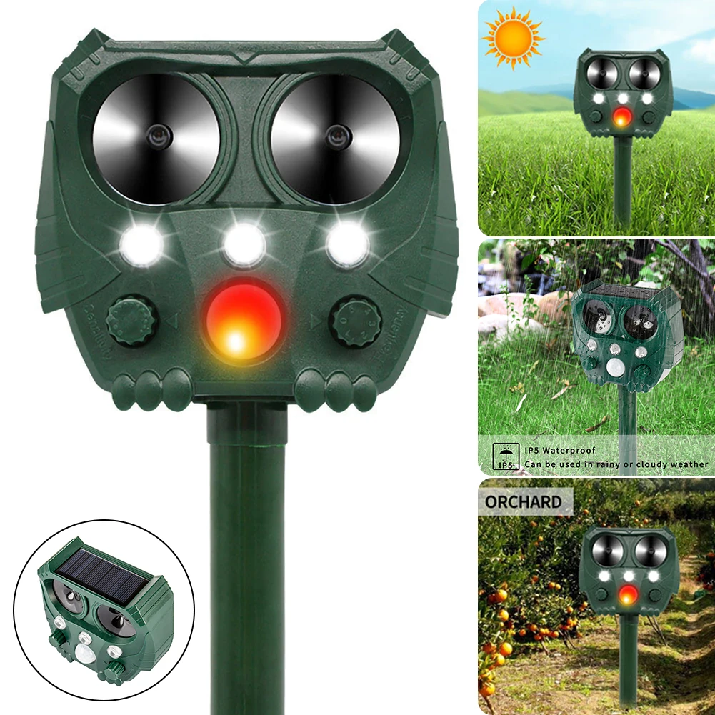 

Animal Repeller Ultrasonic Solar Powered Motion Activated Bird Dog Cat Deer Raccoon Animals Frighten Gardening Repellents