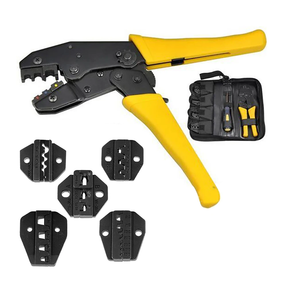 

New Hand Tool Set Ratcheting Wire Crimper Ratchet Terminal Connector Crimp Pliers Tool Kit with Screwdriver Exchangeable Dies