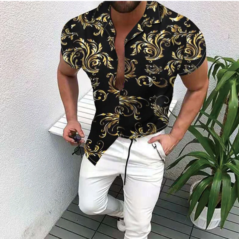 

Summer New European American Men Shirts Clothing 2021 Hot Sale Casual Fashion Printed Male Tops Cardigan Short Sleeve Men Shirt