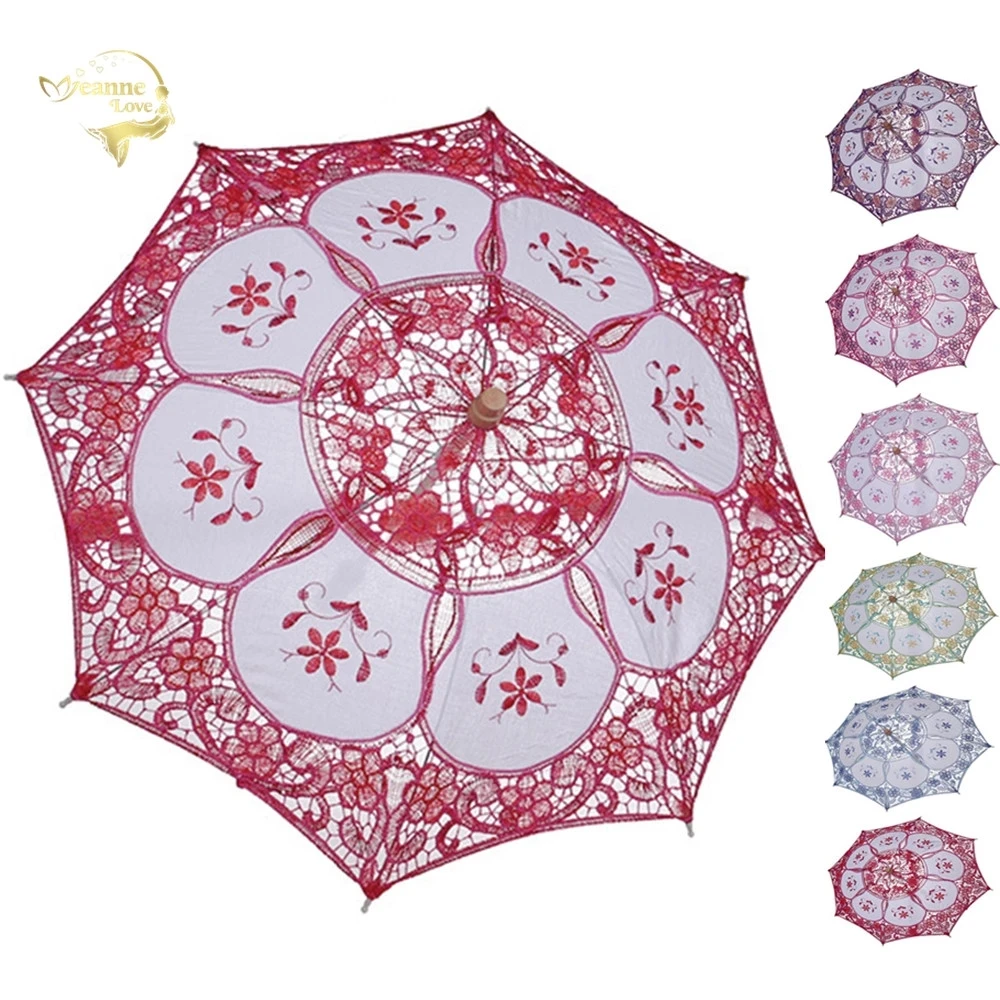 

Cotton Little Girl Sun Umbrella Flower Girl Lace Umbrella Red Pink Green Kids Parasol Photography Umbrella Wedding Decoration