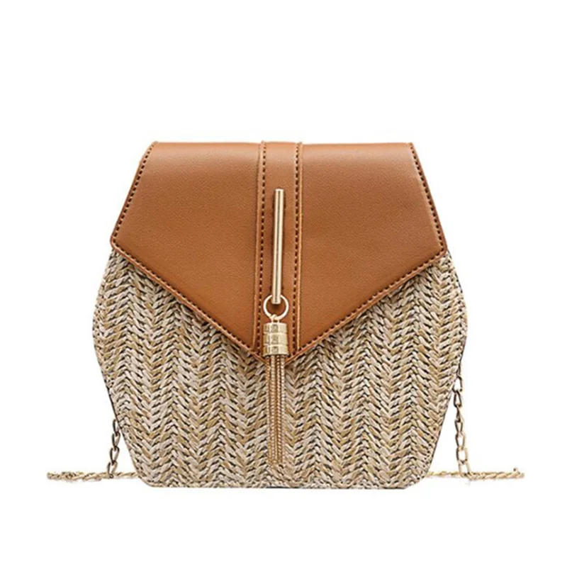 Соломенная и кожаная сумочка Driga Mulit для женщин Стильная летняя плетеная пляжная