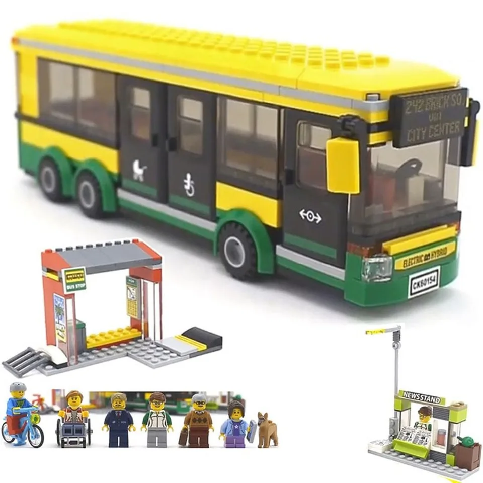 

02078 60154 Compatible Lepining City Town Bus Station Classic Building Blocks 377pcs Newsstand Model Bricks Toys