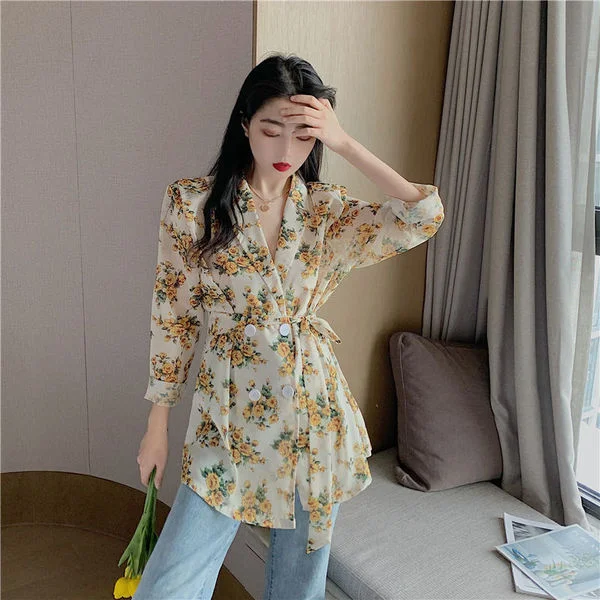 

Женские рубашки с цветочным принтом, в Корейском стиле