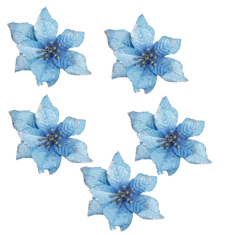 

BMBY-Christmas Glitter 20Pcs Christmas Tree Ornament Artificial Wedding Christmas Flowers Wreaths Wedding Ornaments (BLUE)