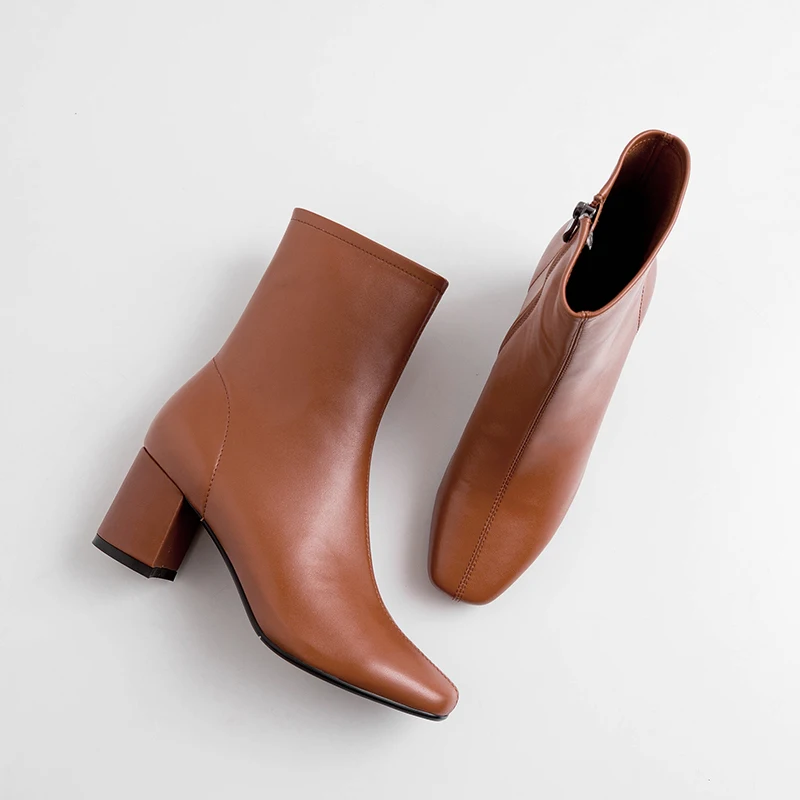 

natural Leather Women Ankle Boots top layer cowhide Pigskin lining outdoor booties Skinny boots online celebrity short boots