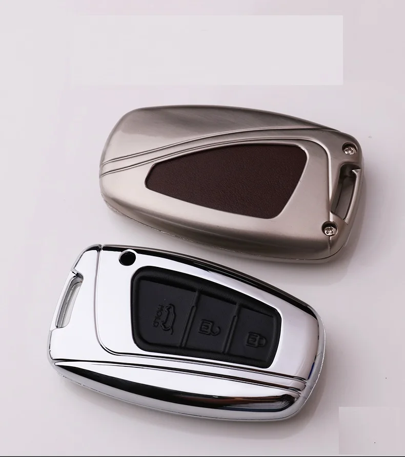 Цинковый сплав + кожаный автомобильный чехол для брелка с ключом цепи Hyundai Santa Fe