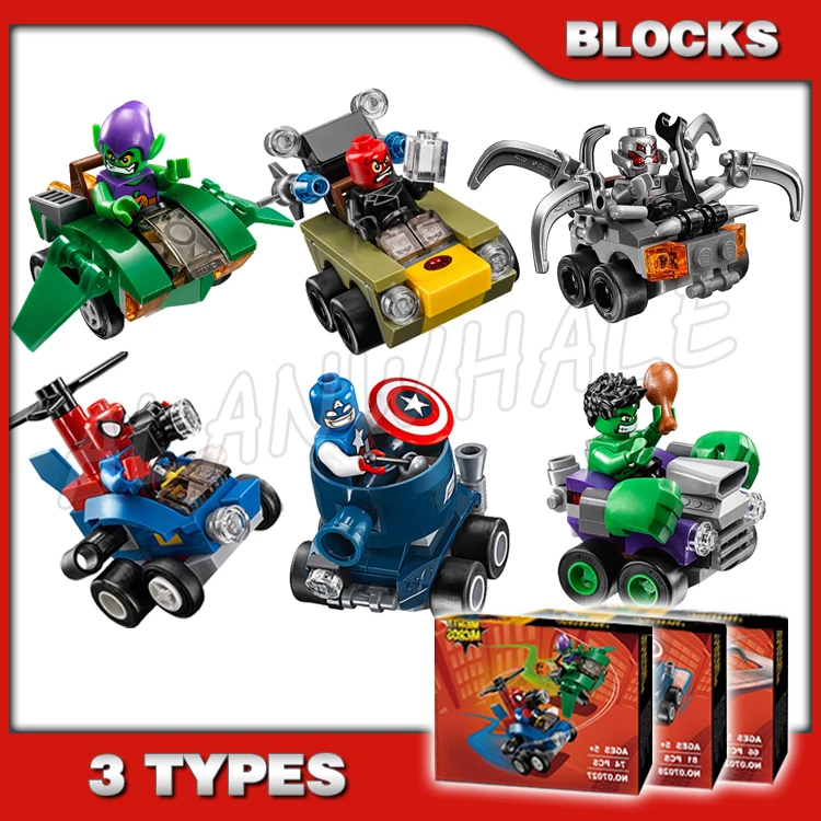 Строительные блоки 6 типов Мстители супербойцы Зеленый Гоблин паук капитан Череп