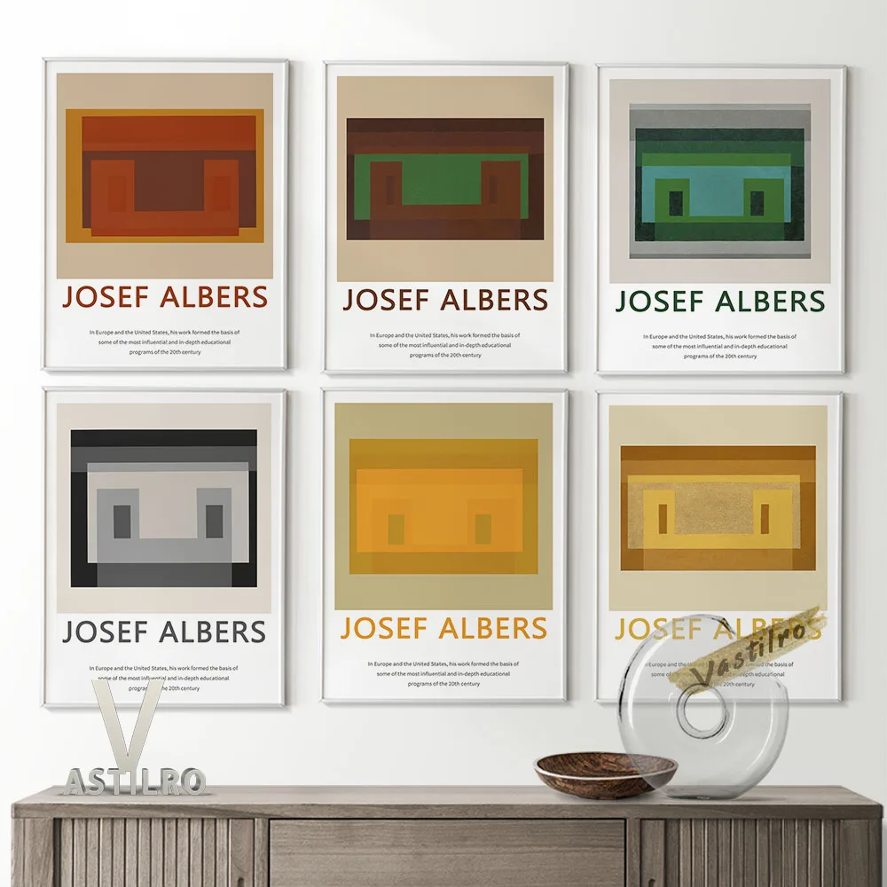 

Josef Albers Exhibition Museum Poster Retro Wall Art Canvas Painting Vintage Prints Art Home Room Decor Gallery Wall Picture