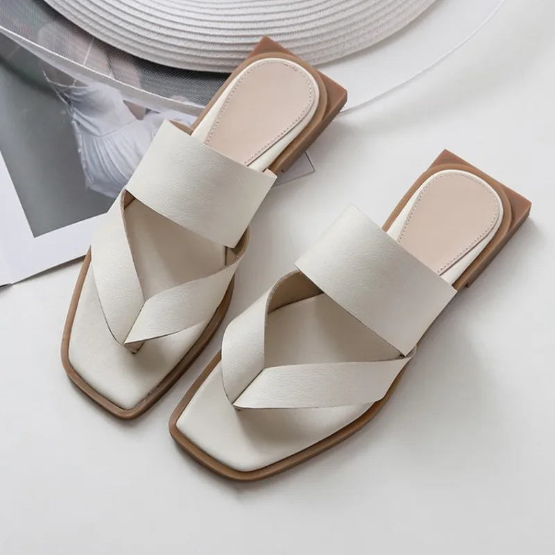 Женские шлепанцы из 100% бычьей кожи Повседневные Вечерние на плоской подошве