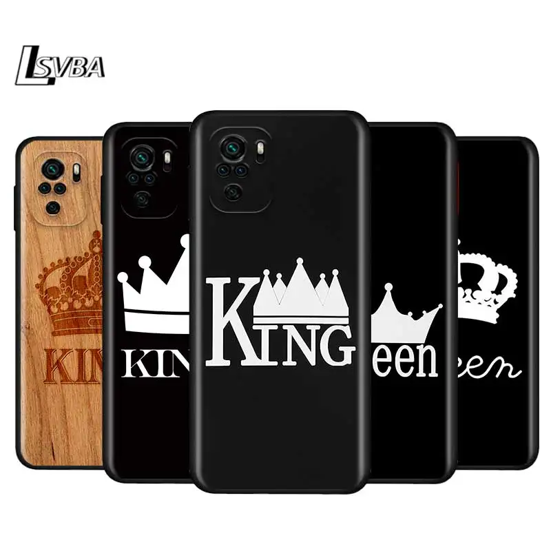 

King Queen Couple For Xiaomi Redmi Note 10S 10 9 9S 9T 8T 8 7 6 5 Pro Max 5A 4X 4 5G Soft Silicone Black Phone Case