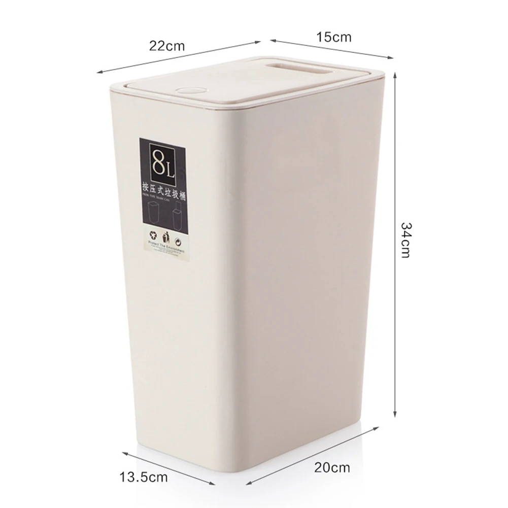 

8L Plastic Trash Can Pressing Cover Home Kitchen Office Waste Bin FHJ889