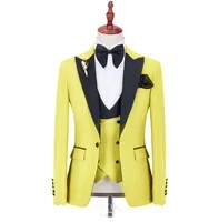 2021 fashion classic yellow wedding suits for men suit slim fit 3 piece prom groom suits peaked lapel tuxedos best man blazers
