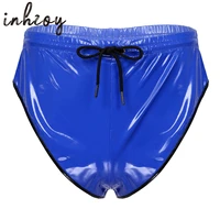 sexy panties boxer shorts mens patent leather wet look drawstring nightclub stage performanc briefs shorts