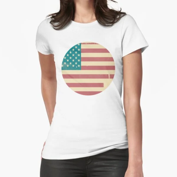 

Us Flag Vintage Circular Patriotic T-Shirt Print Top
