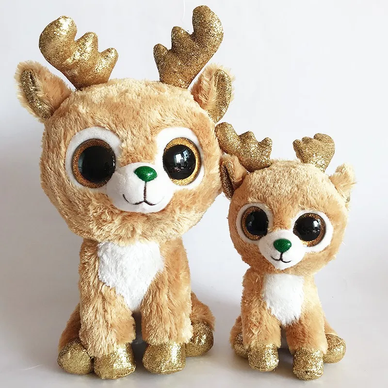 

New 6" 15cm Ty Big Eyes Stuffed Peas Plush Animal Soft Christmas style Golden Horn Deer Collection Boys and Girls Birthday Gift